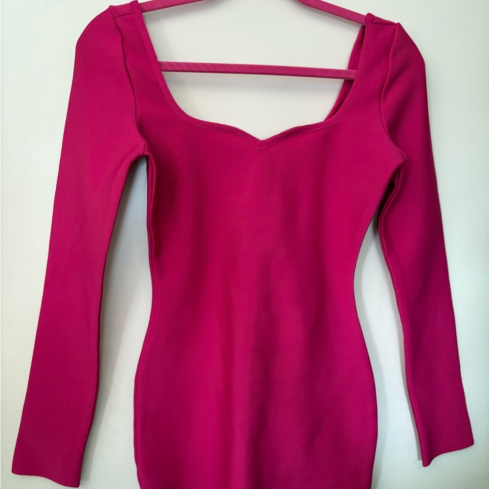 Superdown hot pink long sleeve mini dress